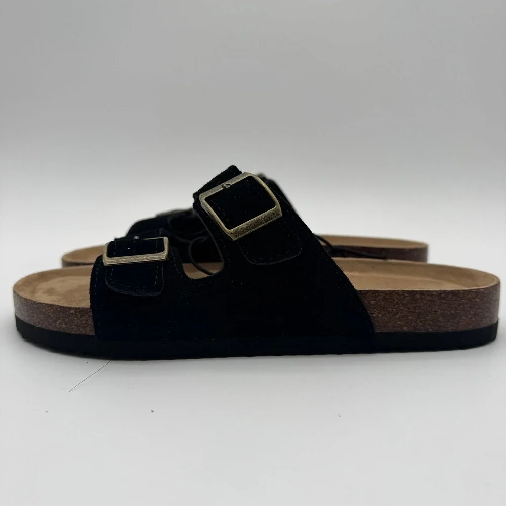 Khombu Asheville Black Suede Double Buckle Slide Sandals Women's Size 8